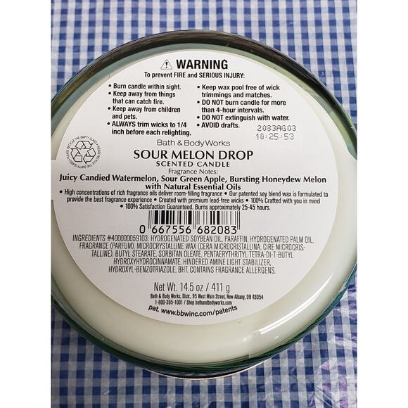 BBW Sour Melon Drop Large 3 Wick Candle Home Fragrance Decor - Picture 2 of 2
